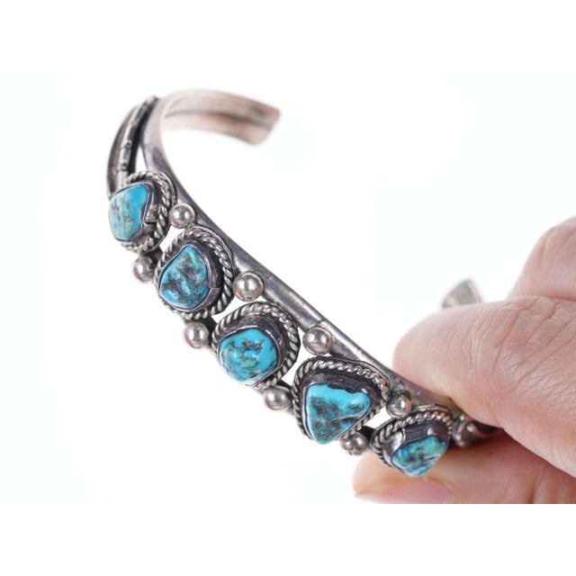 Contemporary Vintage Navajo Sterling and nugget turquoise bracelet For Sale - Image 3 of 10