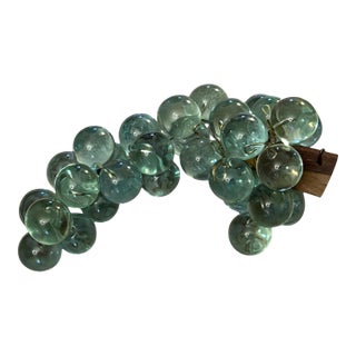 Vintage Mid-Century Aqua Lucite Grape Cluster on Carved Wooden Stem For Sale