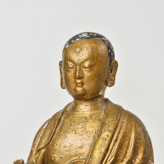 Pair of Gilded Buddhist Monk Figures For Sale - Image 4 of 17