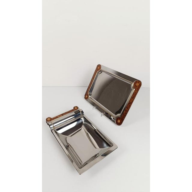 Ettore Sottsass Postmodern Serving Platters in Steel and Veneered Plywood, 1980s, Set of 2 For Sale - Image 4 of 18