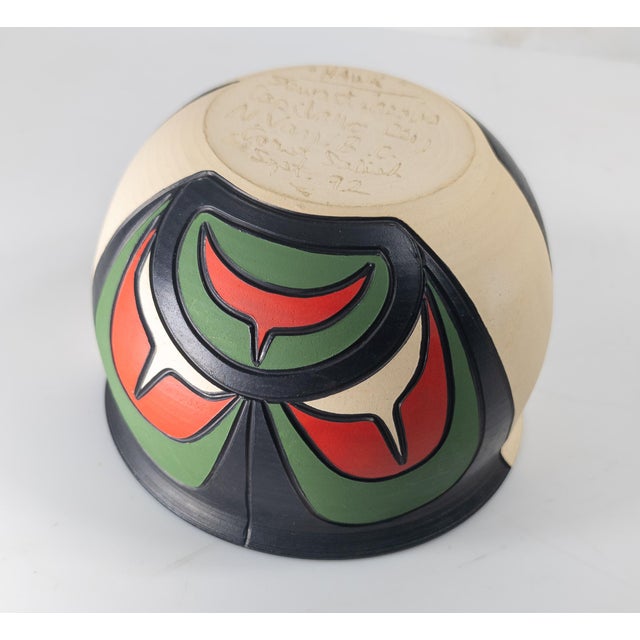Green 1990's Contemporary Native American Northwest Coast Indian Art Pottery Bowl by Stewart Jacobs For Sale - Image 8 of 10