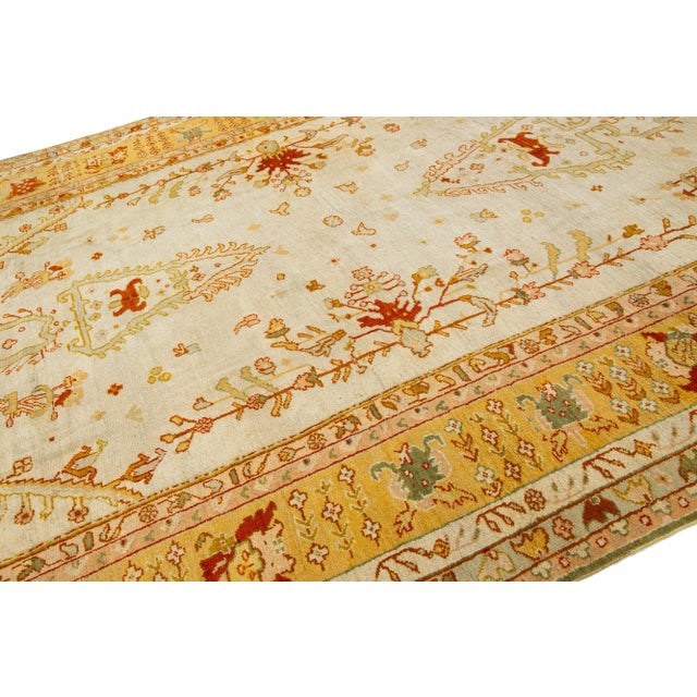 19th Century Turkish Oushak Wool Rug in Beige Color and Allover Motif For Sale - Image 4 of 8