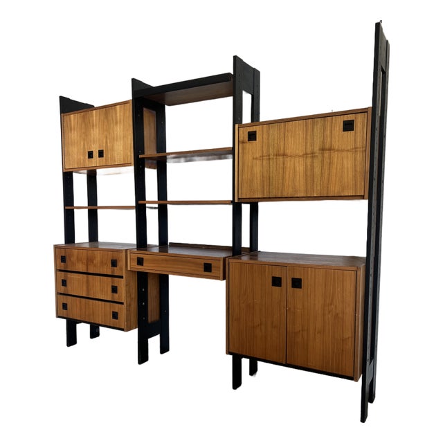 Mid Century Danish Wall Shelving Unit and Desk For Sale
