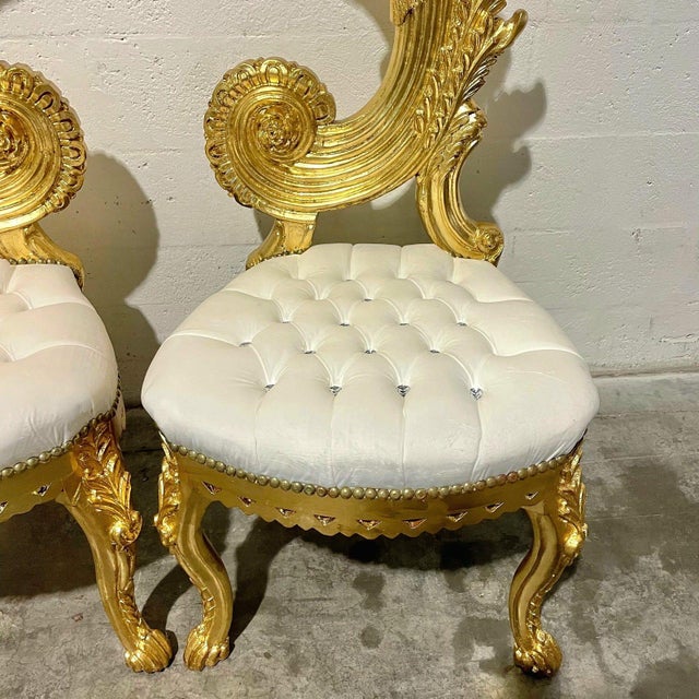 Baroque 1990s Italian Baroque White Chair – High Back & Gold Leaf Details For Sale - Image 3 of 9
