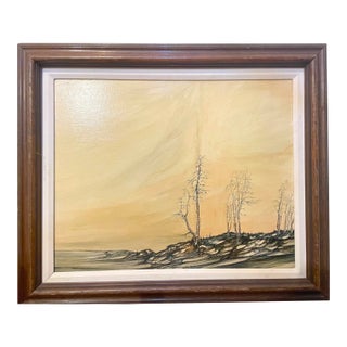 1990s Original Signed John R. McDaniel Woods Stylized Landscape Painting Oil on Canvas For Sale