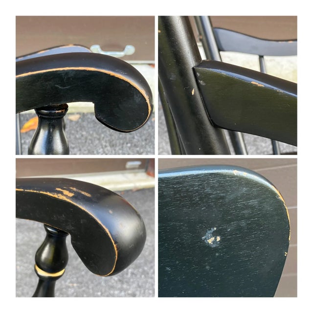 Vintage Ethan Allen Early American Black & Gold Stenciled Armchair Hitchcock Style For Sale - Image 10 of 12