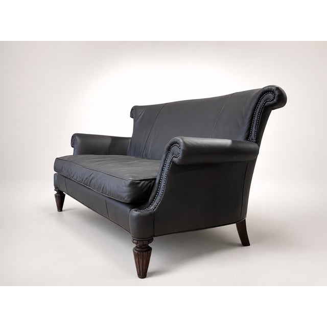 Loom Sculptural Leather Sofa – Custom Refinished Dark Brown Statement Piece For Sale - Image 4 of 8