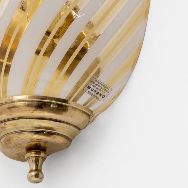 Gold Murano Glass and Brass Sconces in the style of Barovier & Toso, 1960s, Set of 2 For Sale - Image 8 of 10