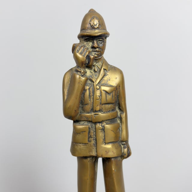 Brown Bronze Statues of a Traffic Policeman and Policewoman on a Wooden Base, 20th Century, Set of 2 For Sale - Image 8 of 12