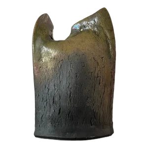 1970s Vintage Postmodernist Raku Slab Stoneware Vessel by Geraldine Shapiro, Signed