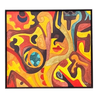 Vintage Original Abstract Oil on Canvas For Sale