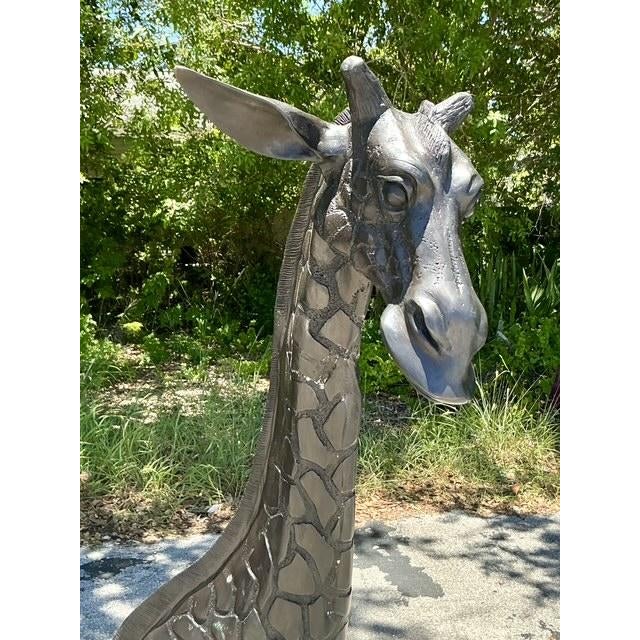 Vintage Boho Monumental Patinated Bronze Giraffe Sculpture For Sale - Image 9 of 11