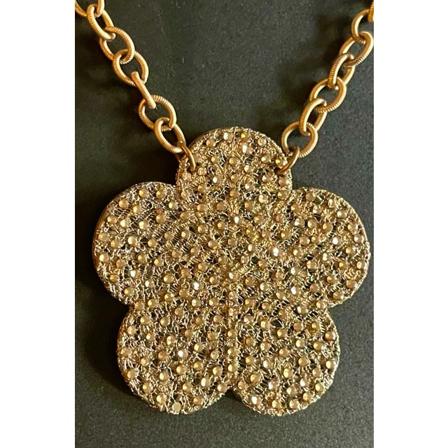 Gold Roni Blonshay Swarovski Crystal Filigree Pendant Necklace For Sale - Image 8 of 9