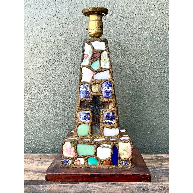 Brown Vintage China Mosaic Lamp For Sale - Image 8 of 12
