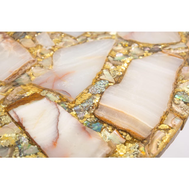 1960s Arturo Pani Handmade Abalone Onyx and Gold Leaf Side End Table Made in Mexico For Sale - Image 5 of 8