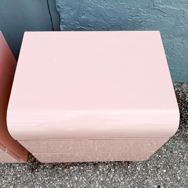 Postmodern Pink Golds Laminate Waterfall Nightstands - A Pair For Sale - Image 4 of 9