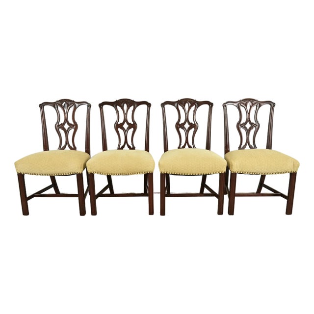 Baker Furniture Style Georgian Carved Mahogany Dining Chairs, Set of Four For Sale