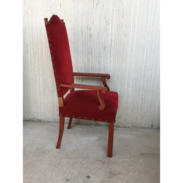 Baroque 19th Century Spanish Revival High Back Armchair With Red Velvet Upholstery For Sale - Image 3 of 13