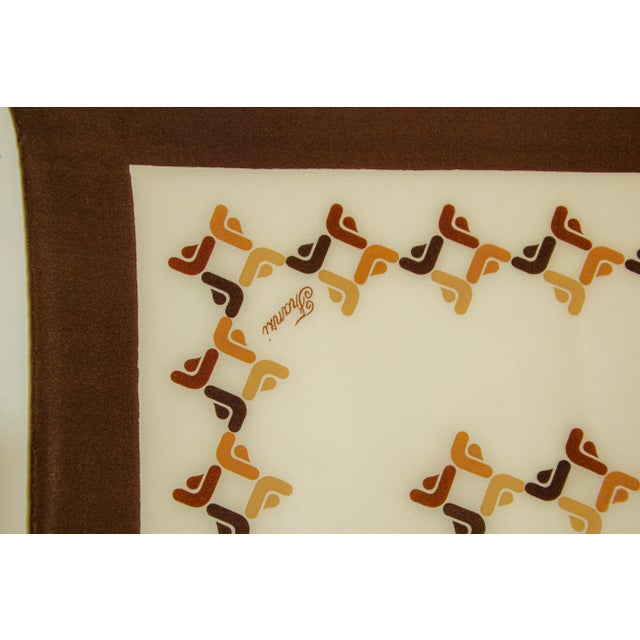 Late 20th Century Franzi Silk Scarf Brown and White 1970s For Sale - Image 5 of 12