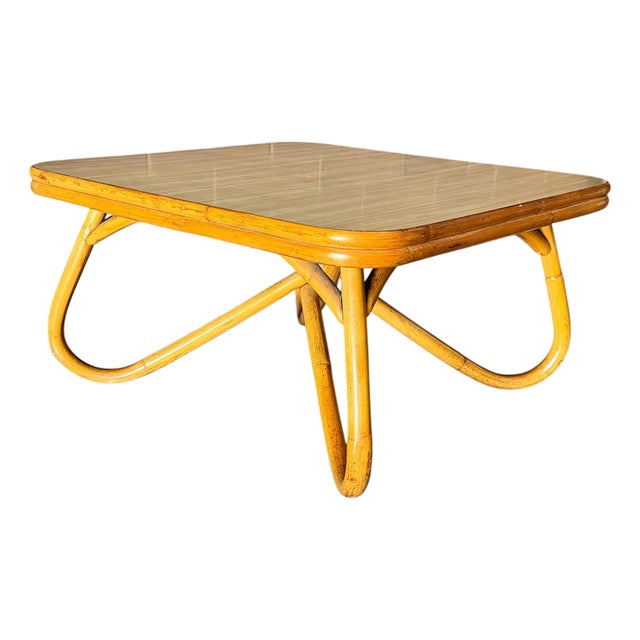 Vintage 1970s California Modern Rattan Coffee Table For Sale