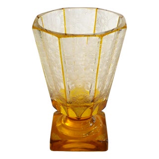 Art Deco Vase with Floral Motif in Glass, 1920s For Sale