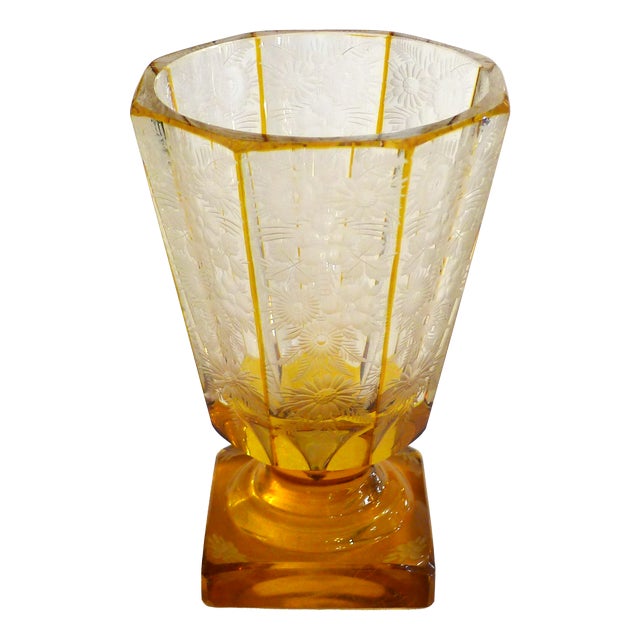 Art Deco Vase with Floral Motif in Glass, 1920s For Sale