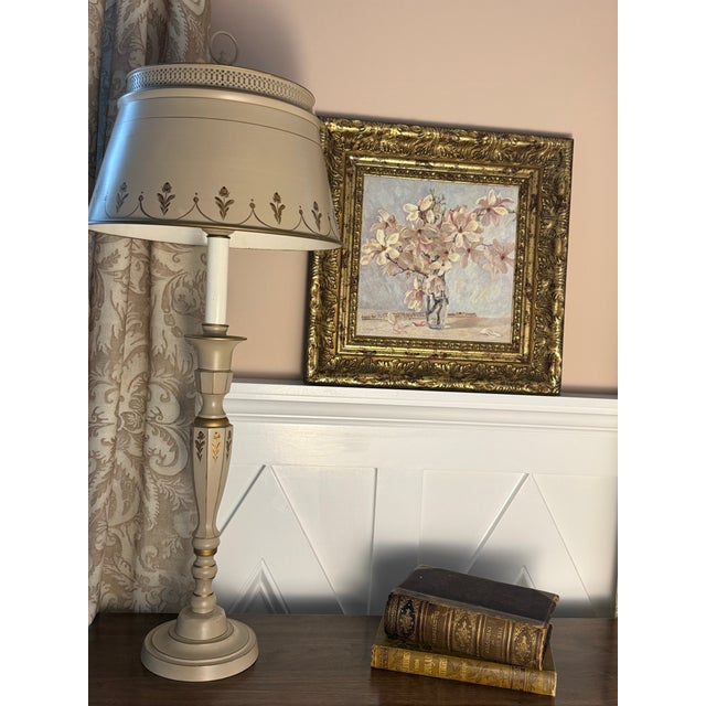 Sky Blue Vintage Impressionist Style Magnolia Still Life Painting in Distressed Gilt Frame, Signed For Sale - Image 8 of 8