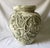 Vintage Italian pottery flower pot or vase with drainage hole. Climbing embossed vine design with green patina look.