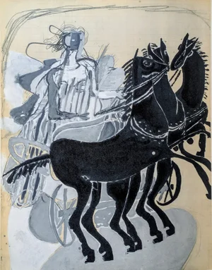 Georges Braque, Black Horses and Chariot, Color Lithograph, 1955
