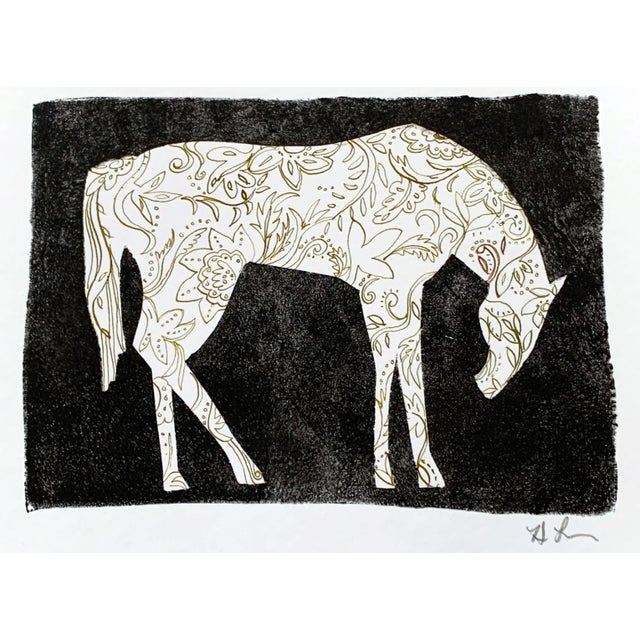Early Winter, Silhouette of a Horse, Contemporary Monoprint and Ink For Sale