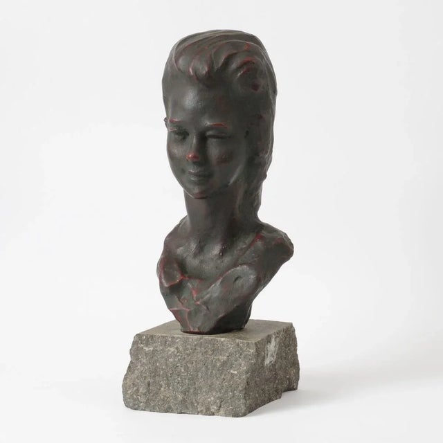 Mid-Century Modern Vintage Ceramic Bust of a Girl by Ernest Patris, 1960s For Sale - Image 3 of 9