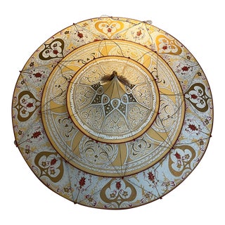 Vintage Late 20th Century Fortuny Style Hand Painted 3 Tier Silk Parasol Chandelier Ceiling Light For Sale