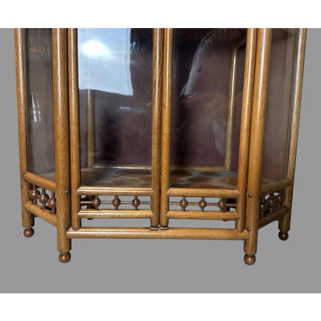 Wood Antique Victorian Oak Stick & Ball Curio Cabinet China Display Case 35” X 21” For Sale - Image 7 of 10