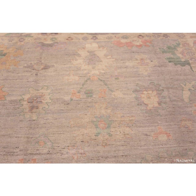 Soft Grey Tribal Room Size Turkish Oushak Design Modern Area Rug For Sale In New York - Image 6 of 6