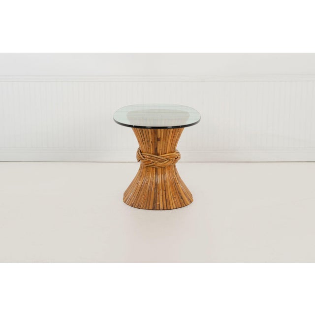 1970s McGuire Sculptural Rattan & Bamboo "Sheaf of Wheat" Oval Console Table For Sale - Image 10 of 12