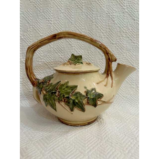 Shabby Chic 1940’s McCoy Ivy Pattern Tea Set - Set of 3 Pieces For Sale - Image 3 of 12