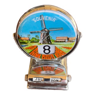 Mid Century 1960 Chrome Holland Souvenir Flip Calendar For Sale