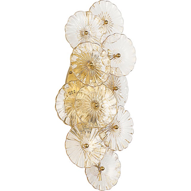 Gianna 21" Layered Sconce in Hand-Rubbed Antique Brass with Gold Fleck Glass Designer: Julie Neill Finish: Hand-Rubbed...