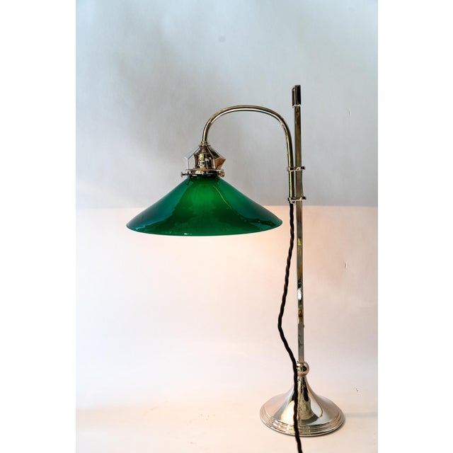 Art Deco Nickel-Plated Table Lamp with Original Green Opaline Glass Shade, 1920s For Sale - Image 15 of 18
