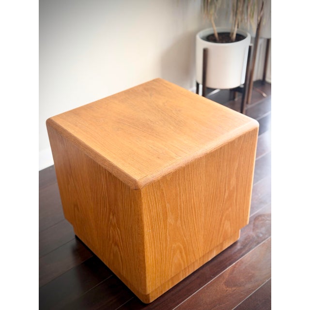 Vintage Waterfall Oak Cube Side Table Pedestal End Table in the Style of Dunbar and Milo Baughman For Sale - Image 9 of 11