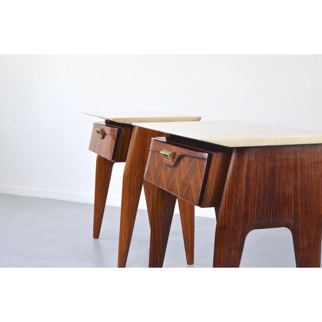 Italian Nightstands in Walnut and Carrara Marble, 1960s, Set of 2 For Sale - Image 6 of 13