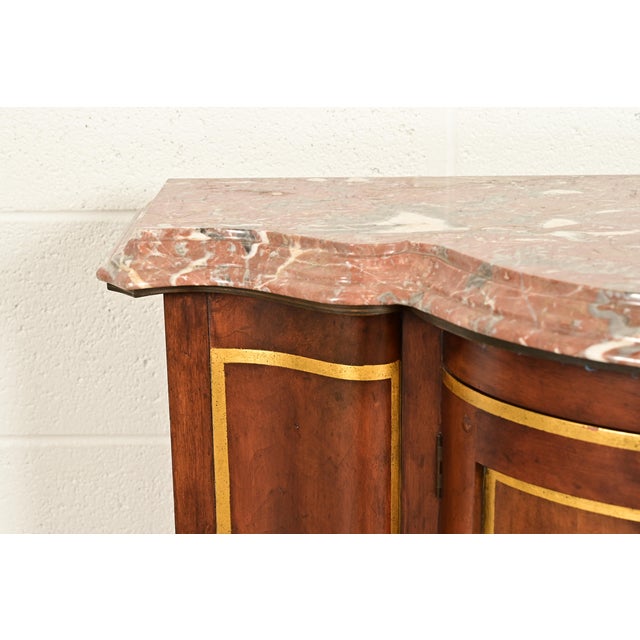 Wood Baker Furniture Italian Provincial Carved Cherry Wood, Parcel Gilt, and Marble Top Demilune Sideboard or Bar Cabinet For Sale - Image 7 of 16