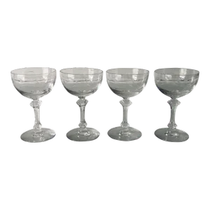Vintage Crystal Clear Etched Stemware- Set of 4