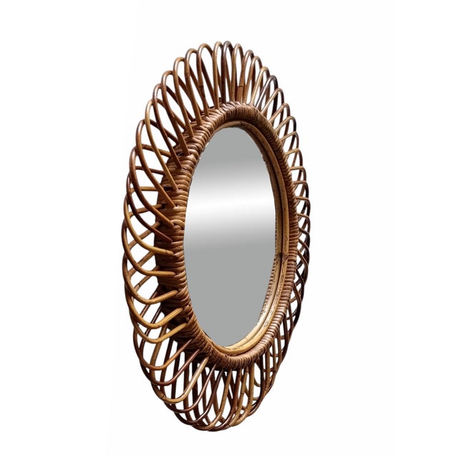 Franco Albini Round Rattan and Bamboo Wall Mirror attributed to Franco Albini, 1960s For Sale - Image 4 of 10