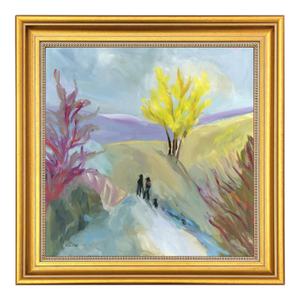 Party of Three, Vintage Swedish Mid Century Modern Inspired, Expressionist Landscape Oil Painting by Alexandra Swistak