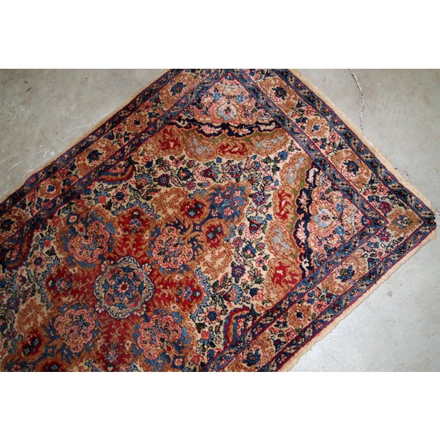 Handmade antique Kerman rug from Middle East in colorful shades. The rug is in original good condition. -condition:...
