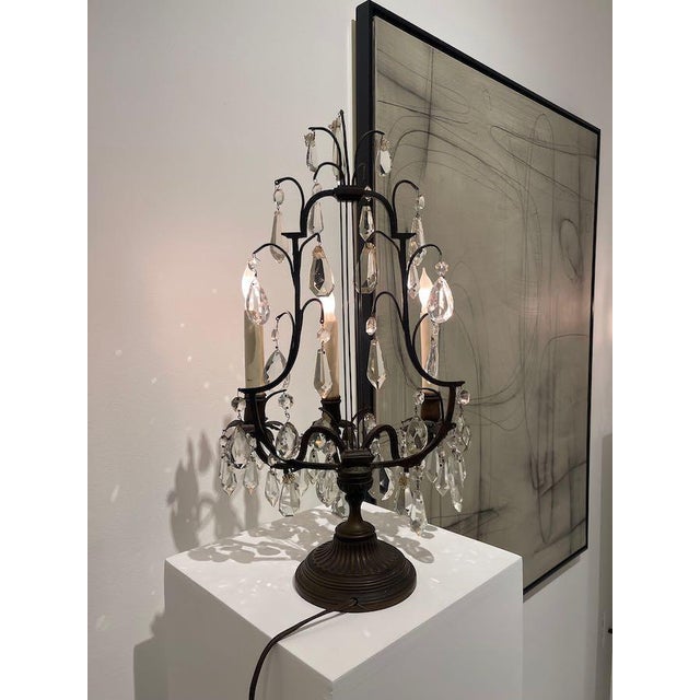 Metal 1940s Crystal Girandole Table Lamps, Bronze Finish, Made by Boler Accent Lighting - A Pair For Sale - Image 7 of 17