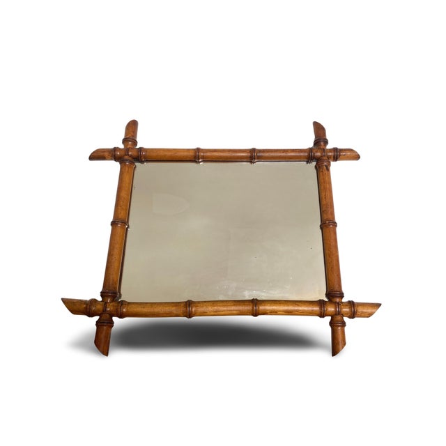 Tan Antique Wooden Wall Mirror in Imitation Bamboo, 1800s For Sale - Image 8 of 8