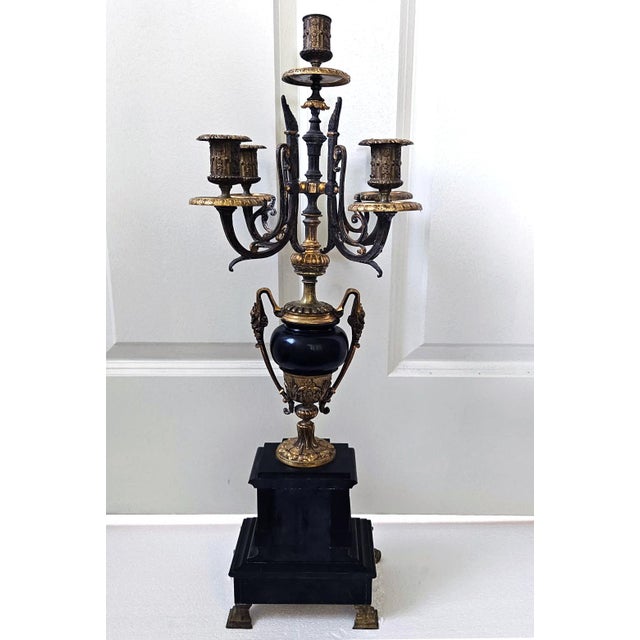 French Antique Italian Neoclassical Gilt Bronze & Solid Black Marble Candelabra – Brevettato For Sale - Image 3 of 10