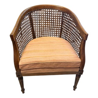 Vintage French Regency Style Cane Barrel Back Armchair From Beachler’s Drexel Heritage Gallery For Sale